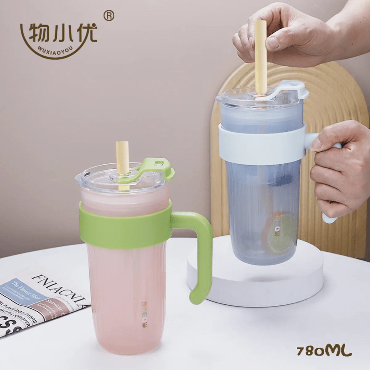  كوب زجاج شفاف بغطاء وشفاط 780 مل  - Image 2